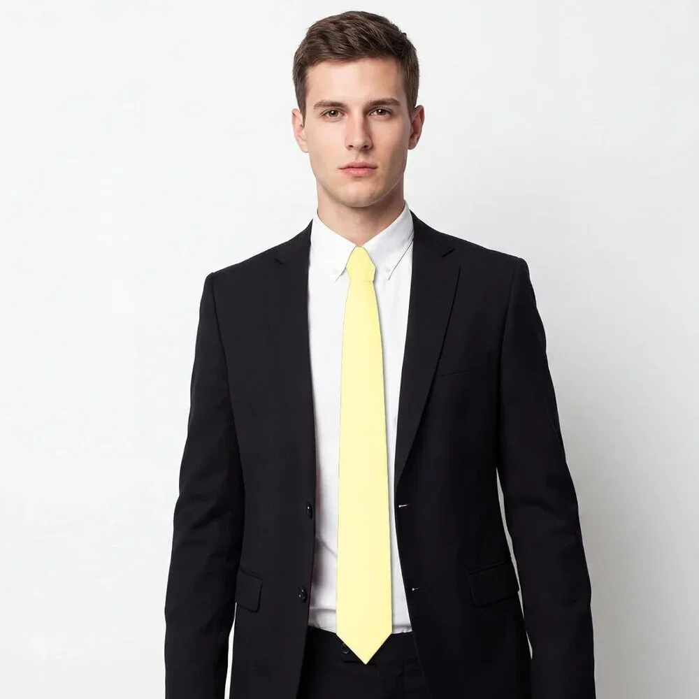 Men's Light Yellow Solid Pure Color Formal 3.15